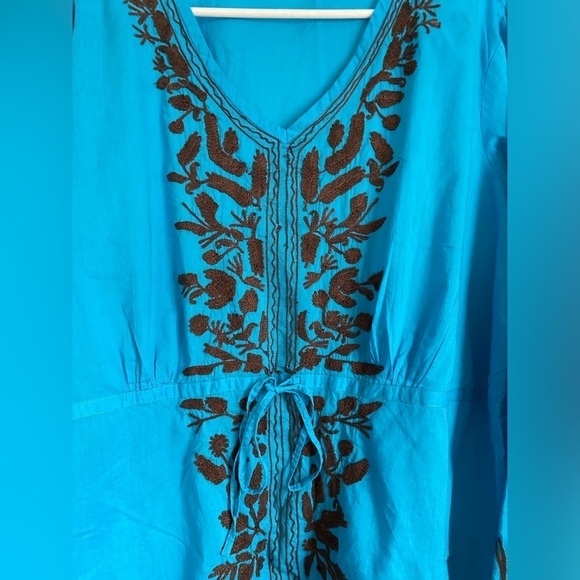 Veranéis Boho Embroidered V-Neck Long Sleeves Turquoise Pullover Tunic Size: 2X - Picture 4 of 10